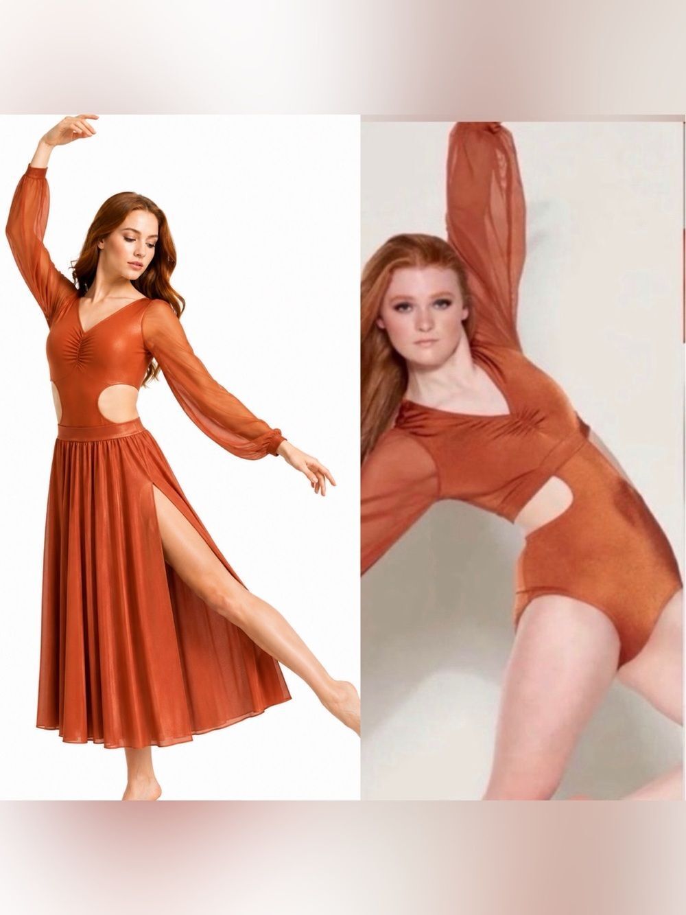 Kelle dance solo costume 2 piece Orange bronze contemporary lyrical 4477 XLA